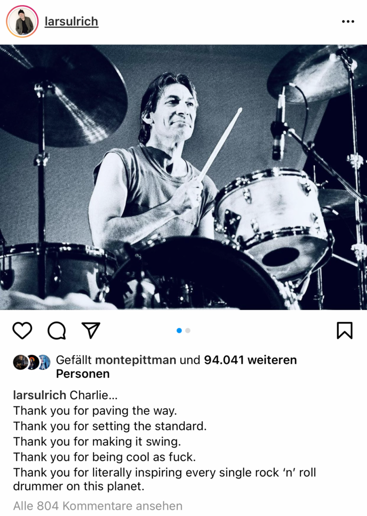 Charlie is dead! And the music world praises his style. And there are Ringo and Lars. Both are also famous and stigmatized as unprecise, sloppy, etc. Does imperfection lead to fame?